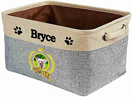 Custom Name Collapsible Dog Toy Storage Basket Bin World's Best Dog Chinese Crested Foldable Pet Toy Box Closet Shelf Baskets Organizer for Bedroom Home Dog Cat with Handles Gray