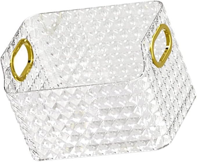 Clear PET Diamond Pattern Storage with ABS Handles for Cosmetics and Accessories, Versatile Bathroom Vanity Organizer