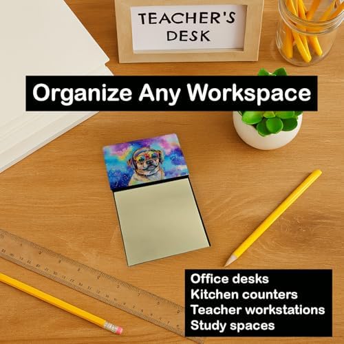 Caroline's Treasures Pug Hippie Dawg Sticky Note Holder Refillable Dispenser Self-Sticky Note Pads, Memo Pads Blank Desk Accessories
