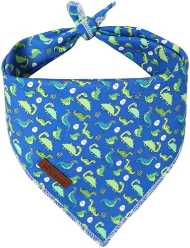 Summer Dog Bandana, UP URARA PUP Dinosaur Triangle Bid Scarf for Medium Large Dogs, Cotton Kerchief for Girl Boy Puppies, Cute Summer BlueBandana,S