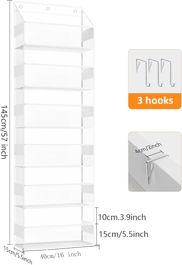 Over the Door Organizes- 6 Tier Stuffed Animal Storage, Hanging Organizer for Toys/Plushies, Back Door Organizers and Storage Holder Bag for Bathroom Nursery Newborn Baby Essential Stuff (Clear)