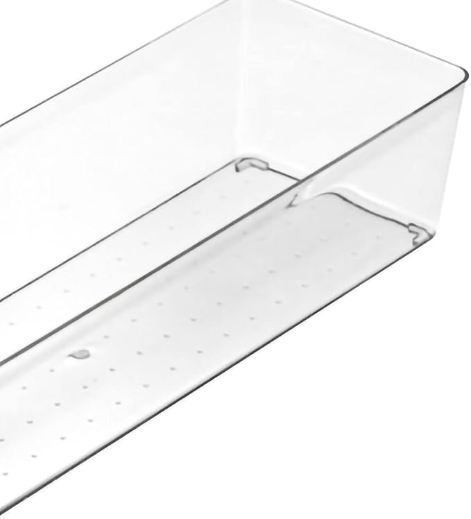 Clear PET Drawer Storage Dividers Stackable Transparent Trays for Kitchen Bathroom Office Multi Compartment Drawer Box 8 (Large Rectangle Box)