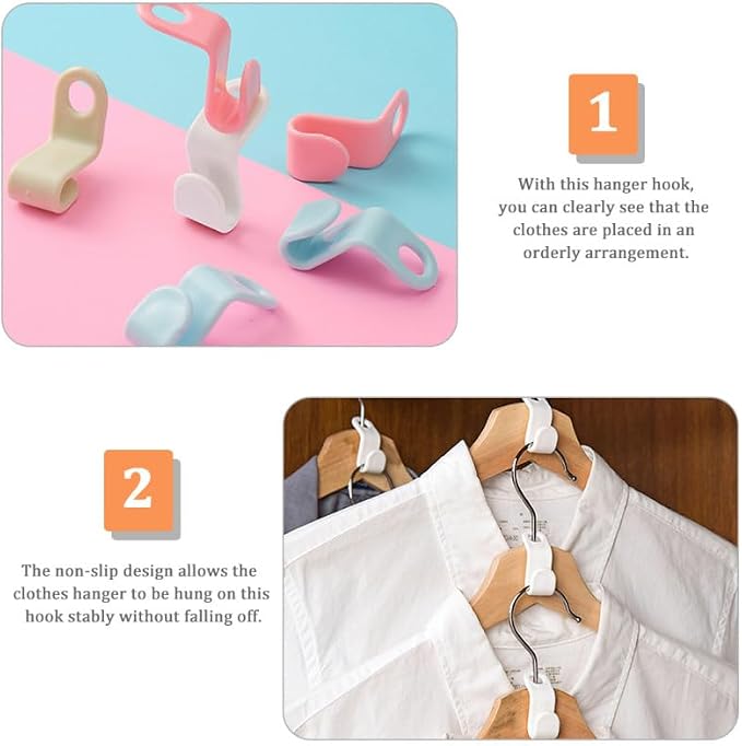 Hanger Connector Hooks PVC Assorted Color 20 X Hanger Hooks | Pvc Build, Assorted Color, Space-Saving Hanger Connector Hooks, 20 X Hanger Hooks for Closet Organization