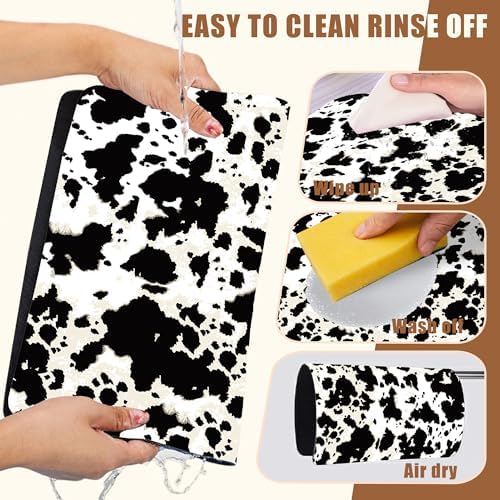 Dish Drying Mat Cow Print Coffee Bar Mat for Countertop Absorbent Hide Stain Rubber Backed Dish Drainer Rack Pad Espresso Machine Dining Room Decoration 11.8 x 19.7 Inch