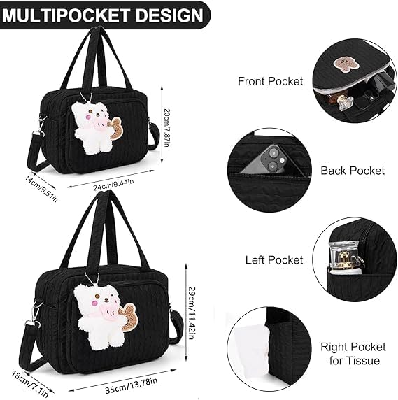Lushandy Baby Diaper Bag Tote, Mom Bag Cute Crossbody Diaper Bags Baby Travel Bags for Girl Pañaleras Para Bebe (Black, Large)