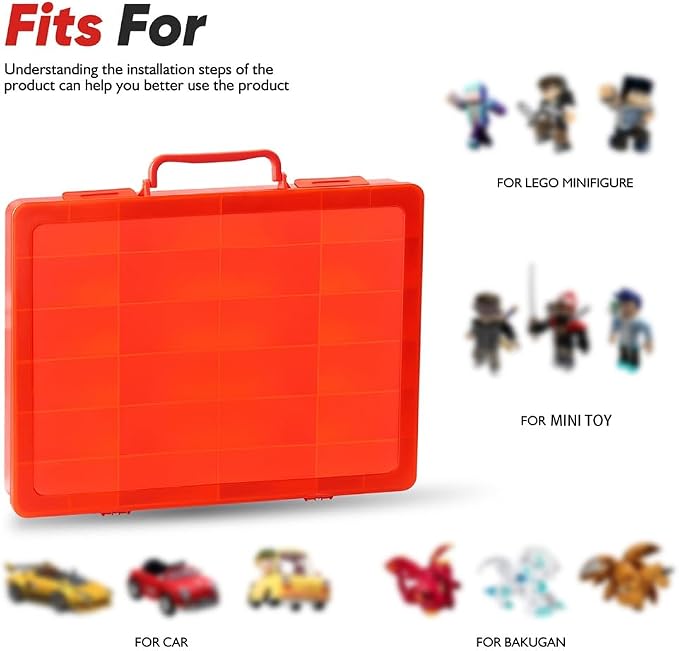 Toy Storage Organizer Case for Hot Wheels Car, for Matchbox Cars, for Mini Toys, for Small Dolls. Carrying Box Container Carrier with 24 Compartments (Box Only) (Red)