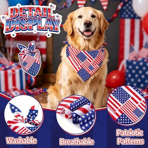 4th of July Dog Bandanas Dual-Layer 2 Pack, Patriotic American Flag Pet Reversible Triangle Scarf, Memorial Independence Day USA Bandana for Large and Extra Large Dogs(Large)