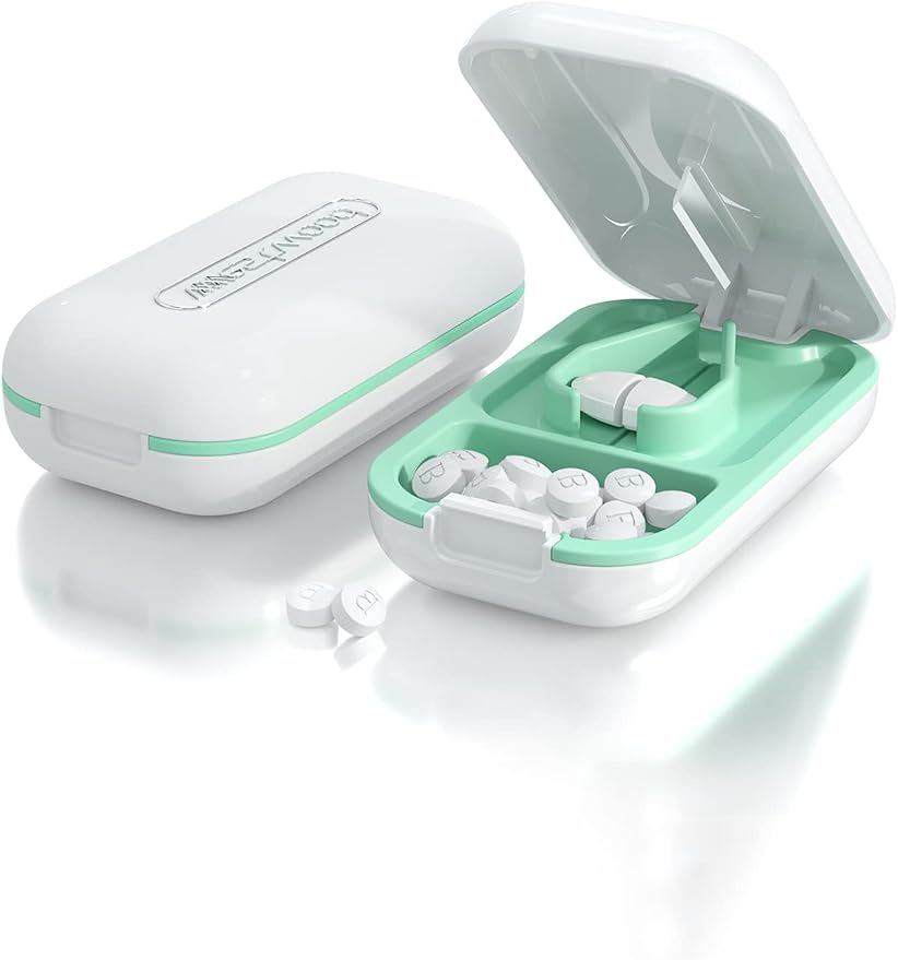 DUBSTAR Pill Cutter Splitter for Small and Tiny Large Pills White ＆ Pink | Pill Cutters with Removable Silicone Pad, Tablet Splitters Cuts Vitamins Tablets for Purse Pocket