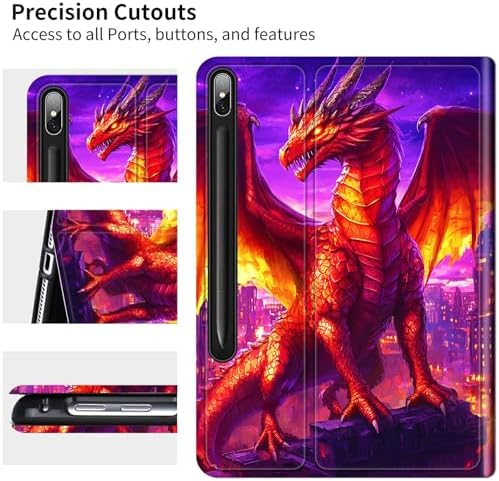 Case for Samsung Galaxy Tab S8 Plus 2022/S7 FE 2021/S7 Plus 2020 12.4" | Slim Leather Smart Cover with Multi-Angle Anti-Slip Stand [Auto Wake/Sleep] Shell for Women Men, Purple Red Dragon