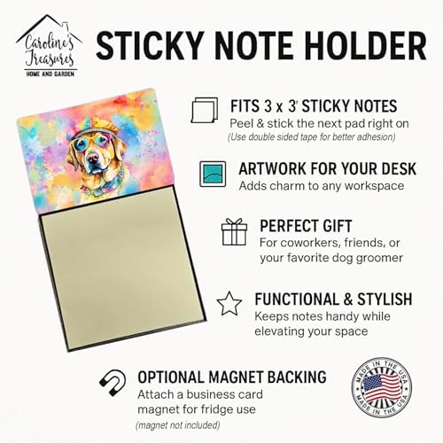 Caroline's Treasures Yellow Labrador Hippie Dawg Sticky Note Holder Refillable Dispenser Self-Sticky Note Pads, Memo Pads Blank Desk Accessories
