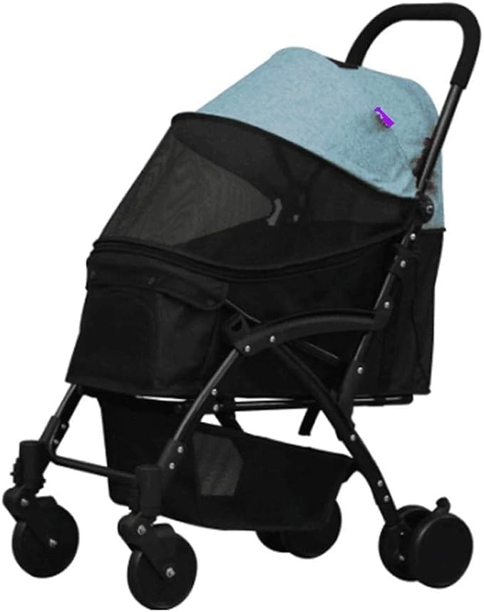 Double Dog Stroller Pet Trolley Cart 4 Wheels Foldable Pram for Cat Dog 360° Rotation Front Wheel Pet Travel Stroller Quick Folding (B) (C)