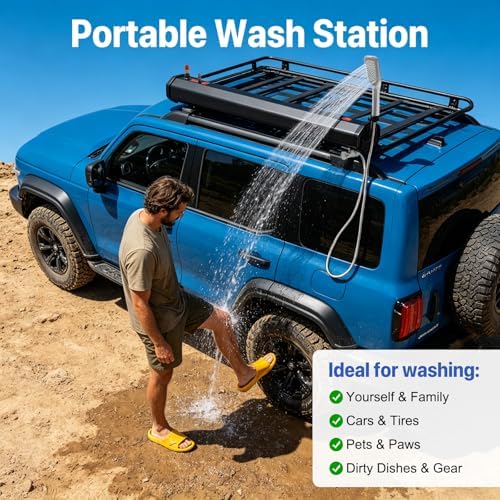 4.76 Gallon Pressurized Water Tank,Portable Car Camping Shower Water Storage Roof Rack Mounted Solar Shower or Overland Off-Road Vehicles, Pick-up Truck,Outdoor Activities Water Supply, RV, Camping