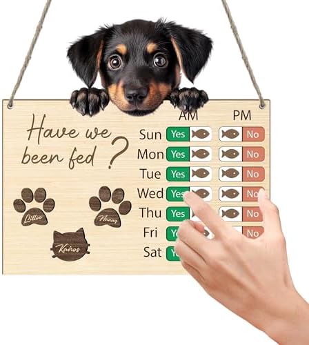 Personalized Have We Been Fed Sign, Custom Feeding Reminder Hanging Sign with Name, Daily AM/PM Tracker for Dog Cat, Yes/No Meal Scheduler, Wooden Reminder Slider for Wall Decor