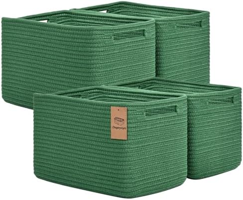 Storage Baskets for Organizing, 4 Pack Baskets for Shelves, Decorative Storage Bins for Shelves, Cotton Rope Storage Basket with Handles, Woven Basket for Storage, 13''Lx8.7''Wx7.9''H, Green