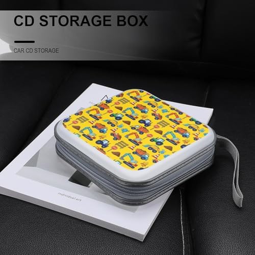 Heavy-Duty DVD Storage Wallet Cute Truck Construction, Holds 40 Discs, Hard Shell Binder with Carry Handle, Portable Organizer for Movies Music