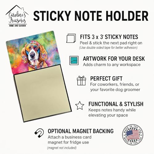 Caroline's Treasures Hippie Dawg Sticky Note Holder Refillable Dispenser Self-Sticky Note Pads, Memo Pads Blank Desk Accessories
