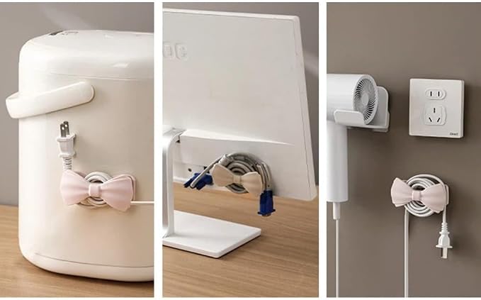 2 Pcs Cord Organizer for Appliances, 3.5'' Upgraded Kitchen Bow Cord Holders, Stick On Appliance Wire Organizer for Kitchen Mixer, Coffee Maker, Blender, Pressure Cooker, Office Equipmen (Beige)
