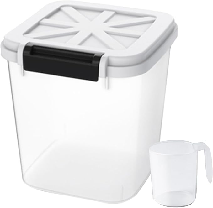 HANAMYA 20 LB Rice Storage Container with Measuring Cup, BPA free, For Rice | Grain | Pet Food | Flour, 1 count, Clear & Black
