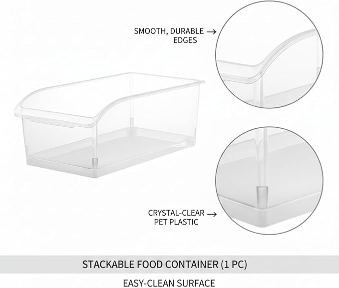 Clear PET Refrigerator Storage Bins - Stackable Produce Organizer for Fridge Drawers & Shelves, Durable Food Container (1 Pack)