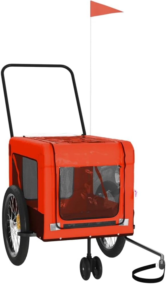 Pet Bike Trailer for Small Dogs, Foldable Bicycle Cargo Trailer with Iron Frame and Oxford Fabric, Includes Mesh Windows, Reflectors and Flag for Safety