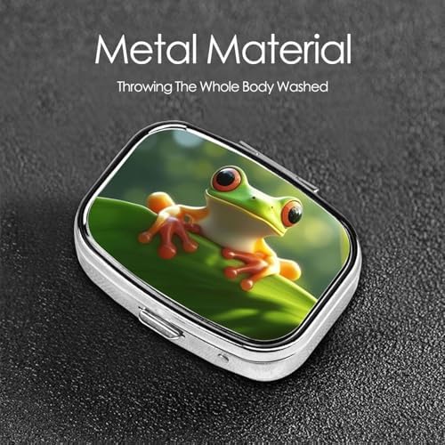 Pill Box 2 Compartment Medicine Pill Case for Pocket or Purse Mini Metal Pill Holder Cute Frog Pill Case Vitamin Organizer Portable Travel Pill Container to Hold Supplements Vitamins