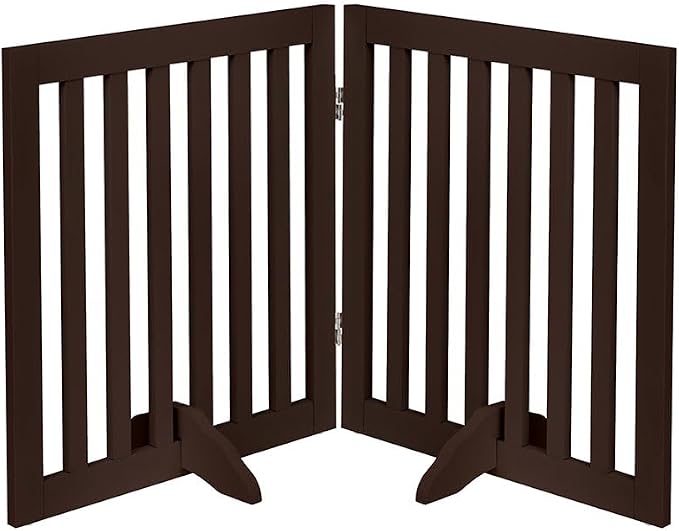 unipaws 24”H Free Standing Pet Gate for Dog Cat, 40”Wide Wooden Dog Gates | Foldable Pet Fence for Doorway, Stairs, Step, Expandable Doggy Barrier, Indoor Use