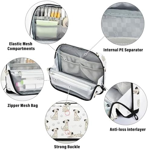 Emelivor Cute Dogs White Pets Pattern Large Capacity Pencil Case Stand Up Pencil Pouch for School Office Aesthetic Pen Organizer Bag with Pockets Portable Makeup Pouch for Adults Teens Kids