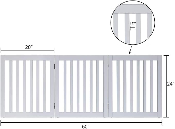 unipaws 24”H Free Standing Pet Gate for Dog Cat, 60”Wide Wooden Dog Gates | Foldable Pet Fence for Doorway, Stairs, Step, Expandable Doggy Barrier, Indoor Use, White