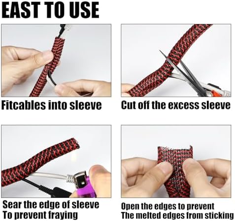 25ft PET Braided Cable Sleeve 2/3 inch(16mm) Wire Protector Cable wrap Wire Covers for Cords Cable Sleeves Cord Management Cable Management Sleeve(Red Black)