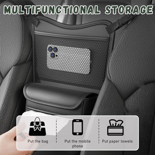 Ohleats Car Organizer Storage Between Seats, Nappa Leather Auto Handbag Holder for Document Phone Storage, Large Capacity Automotive Console Pocket Purse, Car Accessories (Black)