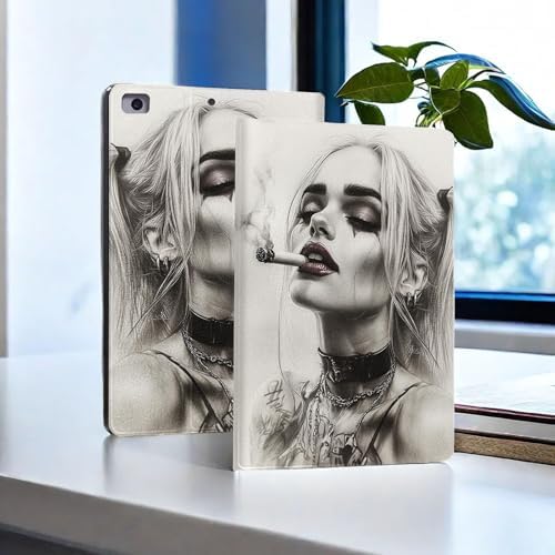 for Microsoft Surface Pro 11/10/9-13" 2024/2022 Tablet Case,Auto Wake/Sleep,Adjustable Stand Protective Cover - Smoking Girl Illustration