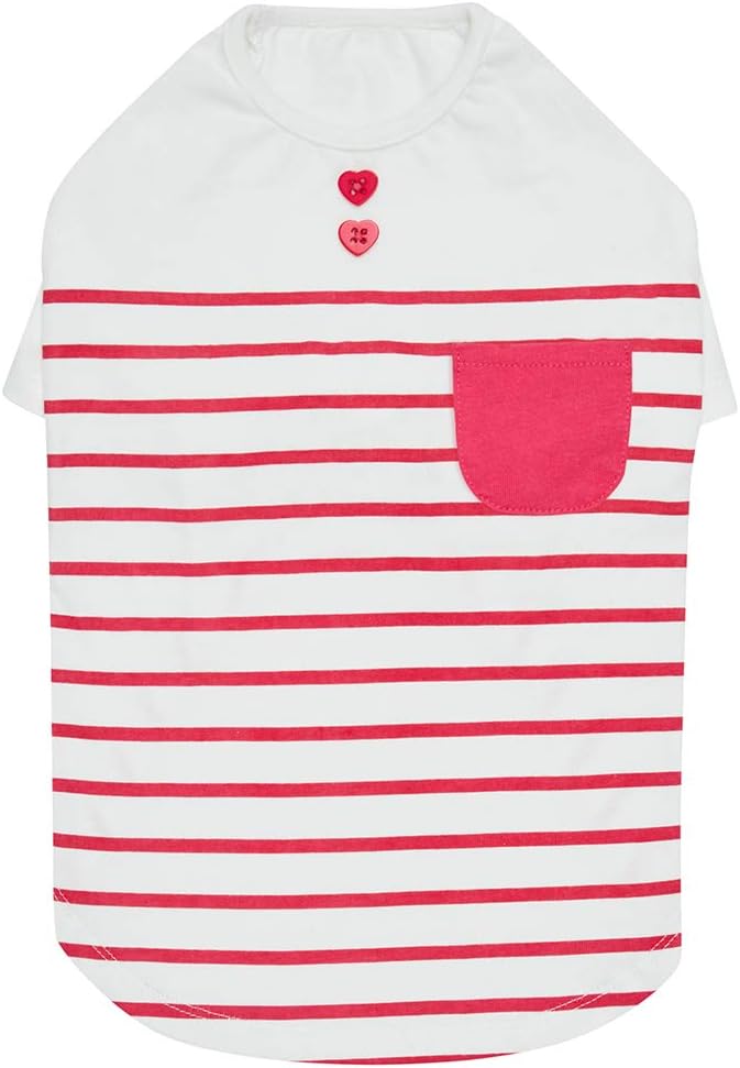 Blueberry Pet Soft & Comfy Summer Vacation Beach Cotton Dog T-Shirt in Pink Stripes, Sea Lover Shirt Tank Top Clothes, Back Length 20", for Large Dogs