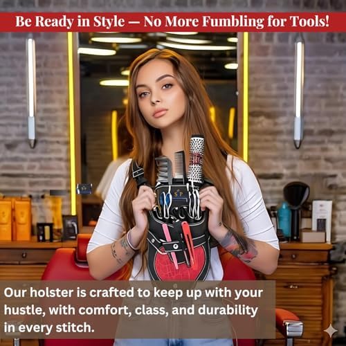 Shear Professional Leather Holster Scissor Pouch For Hair Stylist Tools Bag, Barber Hairdressing Organizer with Waist Shoulder Belt, Shear Hair Cutting Scissor Holder, Baber Accessories for Travelling