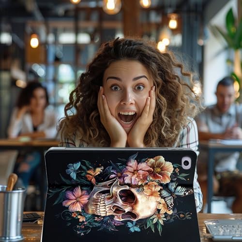 for Microsoft Surface Pro 8-13" 2021 Tablet Case,Auto Wake/Sleep,Adjustable Stand Protective Cover - Skull Flower Butterfly