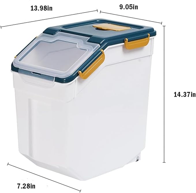 25LB Large Flour Storage Container Bin,4 Pack Airtight Plastic with Wheels Seal Locking Lid Dispenser Organizer Storage Bin with Measuring Cup & Scoop for Flour, Rice, Grain 100LBS Total