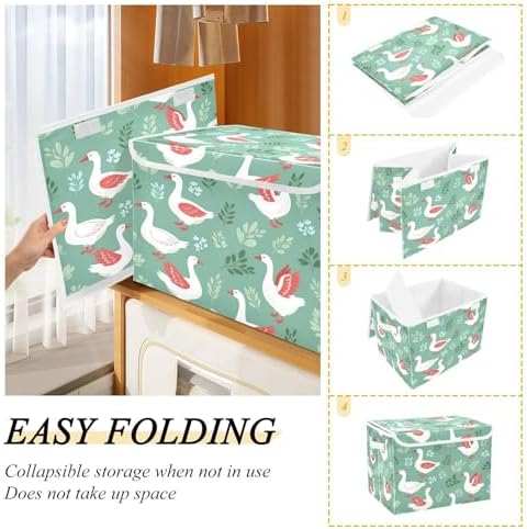 Storage Bins with Lids Geese Leaves Pattern Foldable Storage Boxes with Handles Large Storage Basket Collapsible Organizer Containers for Closet Home Bedroom Office