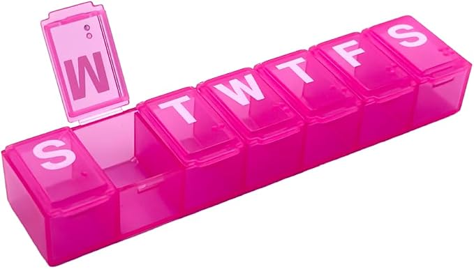 Ezy Dose Weekly (7-Day) Pill Organizer, Medium Planner, Pink, BPA-Free | Compact Daily Vitamin & Supplement Medicine Case, Pop Up Compartments, Convenient and Easy to Use, Travel-Friendly, BPA-Free