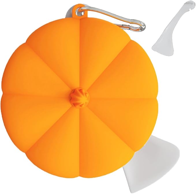 3 Sizes Three-Ring Universal Pet Food Can Lid, Pumpkin Shaped BPA Free Silicone Airtight Cover with Food Scraper Spoon & Portable Carabiner, Reusable Dog Cat Wet Food Storage Cover Orange