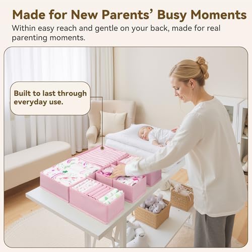 GRANNY SAYS Drawer Organizer Clothes, 6 Pack Dresser Organizer Bins for Nursery, Closet Organization and Storage Dividers for Clothing, Baby Clothes, Underwears, Pink