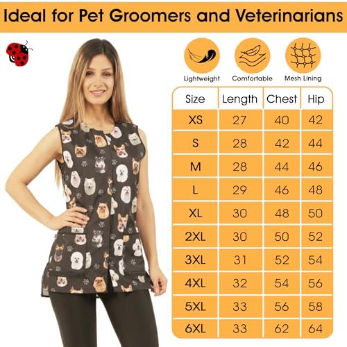 Ladybird Line 706 Dog Bread Design Unisex Waterproof Pet Grooming Vest, Hair Bleach Resistant, Covered Zipper, Mesh Back