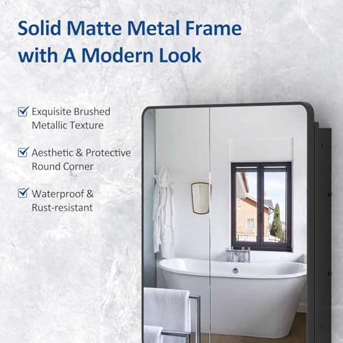 ACEMIRO 30x32 Inch Bathroom Medicine Cabinet with Mirror Black Metal Framed Mirror Cabinet Recessed or Surface Wall Mounted Medicine Cabinets for Bathroom
