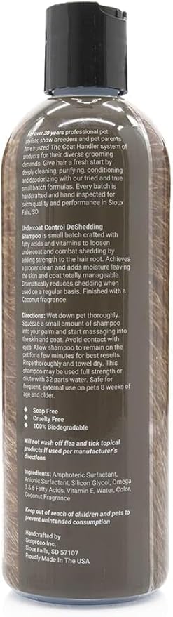 The Coat Handler Undercoat Control deShedding Dog Shampoo, 16 oz - Combats and Reduces Shedding, Undercoat Removal, Omega 3 & 6 Rich, Vitamin E Strengthens the Hair Follicle