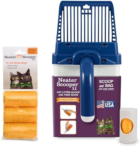 Neater Pet Brands Neater Scooper XL Cat Litter Scoop, 60 Refill Bags – Extra-Large Capacity Mess-Free Cat Litter Scooper with Bag for Large & Multiple Cats, Spill-Proof Litter Box Scooper with Holder