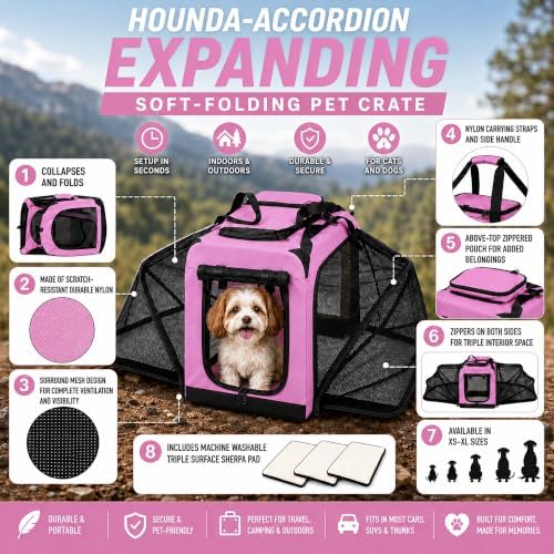 Pet Life ® 'Hounda Accordion' Metal Soft-Folding Collapsible Dual-Sided Triple-Expandable and Collapsible Folding Travel Dog Crate and Pet Playpen