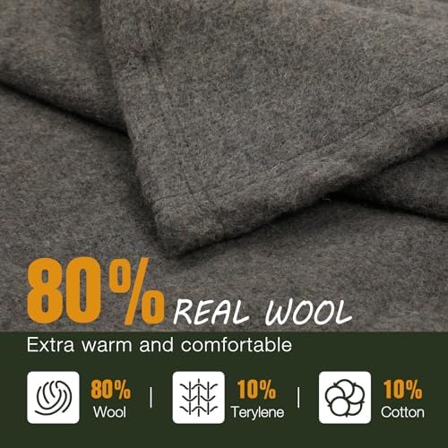 REDCAMP Wool Blanket, Warm and Thick Wool Camping Blanket, Grey | Great for Outdoors, Camping, Stadium Blanket, Picnics, Travel and Car, Machine Washable 86"x 63"
