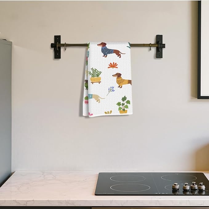 Hanamiya Na Dachshund Kitchen Towels 24x14 Inch, Dachshund Gifts Reusable Dish Towels for Kitchen Bathroom Decor, Waffle Weave Hand Cloth Tea Towel, Cute Weiner Dog Gifts for Women Friend