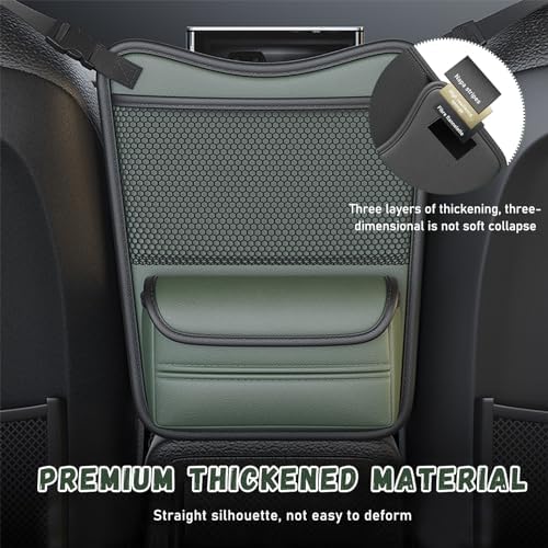 Ohleats Car Organizer Storage Between Seats, Nappa Leather Auto Handbag Holder for Document Phone Storage, Large Capacity Automotive Console Pocket Purse, Car Accessories (Green)