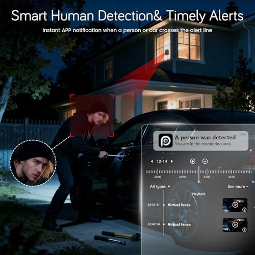 5MP 3K Window Camera, Included 32GB SD Card, Full Color Night Vision, AI Human & Vehicle Detection, 2.4GHz & 5GHz Dual Band WiFi6, No Drill Magnetic Mount, 24/7 Recording