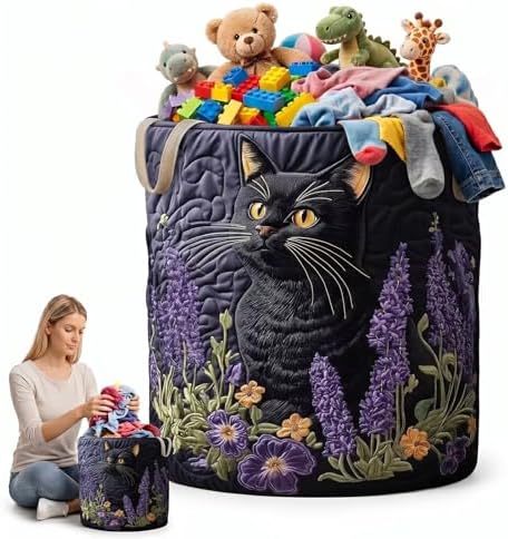 Large Quilted Laundry Basket with Handles, Soft Fabric Storage Hamper for Bedroom, Dorm & Laundry Room Organization(16" x 22")