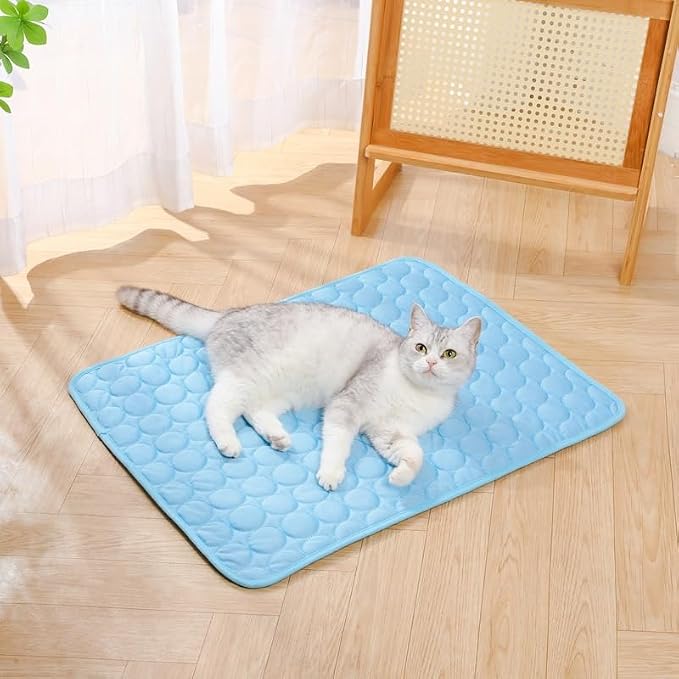 Pet Cooling Mat, ICY nap Dog mat, Portable Washable Ice Silk Cooling Pad for Dogs Cats, Breathable Foldable Mat for Large Small Dogs, Summer Cool Mat for Kennel Floor Car Sofa(Blue,M)